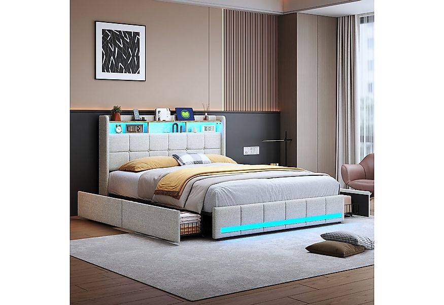 PXloue Funktionsbett Polsterbett Doppelbett, mit USB-Laden und Stauraum am günstig online kaufen