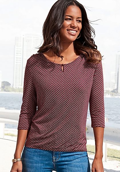 Vivance Rundhalsshirt "mit goldfarbenem Zierknopf am Ausschnitt" 2er-Pack, günstig online kaufen