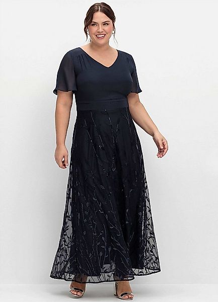 Sheego Etuikleid Abendkleid Kurzarm mit Stickerei und Pailletten am Rock günstig online kaufen