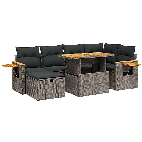 vidaXL 7-Tlg Garten-Sofagarnitur mit Kissen Grau Poly Rattan 3276147 günstig online kaufen