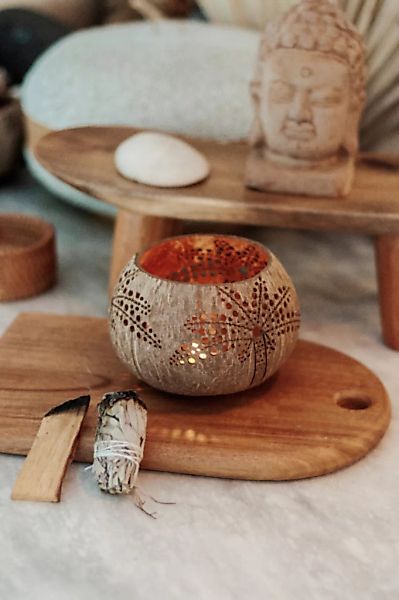 Palm Coconut Candle Holder I Hochwertiger Kokosnuss Teelichthalter günstig online kaufen