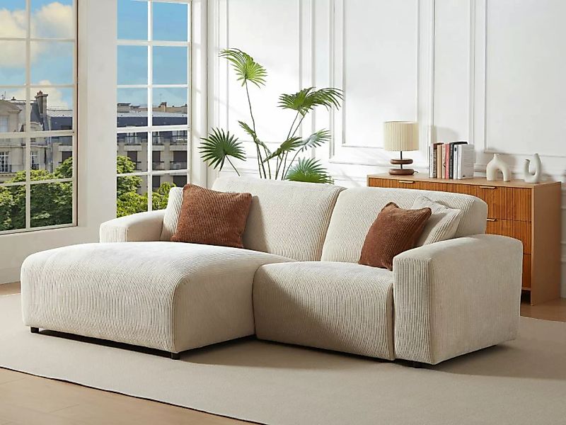 Eckrelaxsofa elektrisch - Ecke links - Cord - Beige - TIRONO von Maison Cép günstig online kaufen