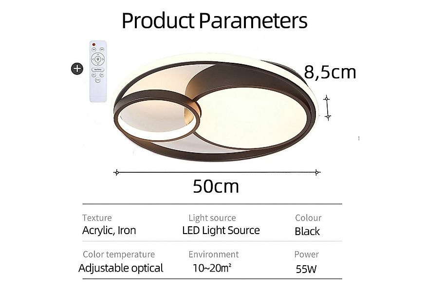Natsen Deckenleuchte 55W LED Deckenlampe, Ø50*8.5cm, Voll dimmbar mit Fernb günstig online kaufen