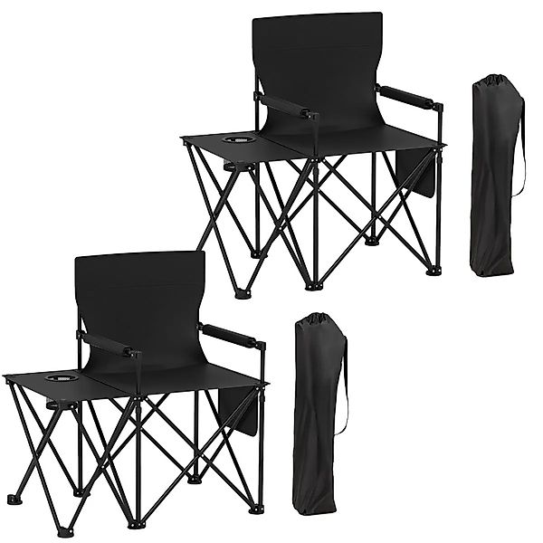 Costway 2er Set Campingstuhl Faltbar mit Seitentisch Schwarz günstig online kaufen