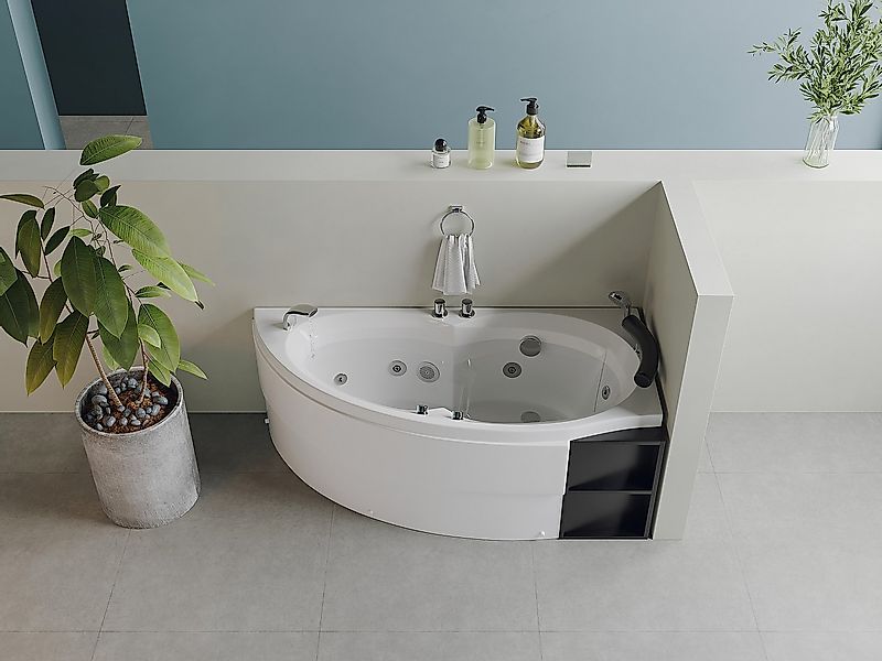 Whirlpool-Badewanne asymmetrisch - Weiß - Mit Ablagefächern - 1 Person - 15 günstig online kaufen