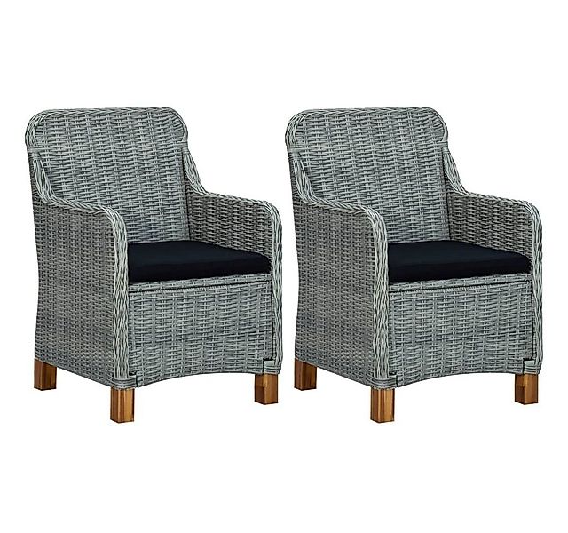 furnicato Gartenstuhl Gartenstühle mit Kissen 2 Stk. Poly Rattan Hellgrau ( günstig online kaufen