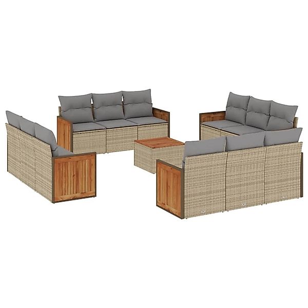 vidaXL 13-Tlg Garten-Sofagarnitur mit Kissen Beige Poly Rattan 3227522 günstig online kaufen