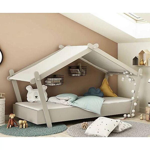 Kinderzimmerbett Haus in Hellgrau Dach günstig online kaufen