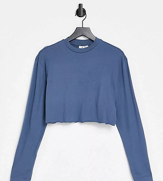 COLLUSION – Kurz geschnittenes, langärmliges Shirt in Blau mit unversäubert günstig online kaufen