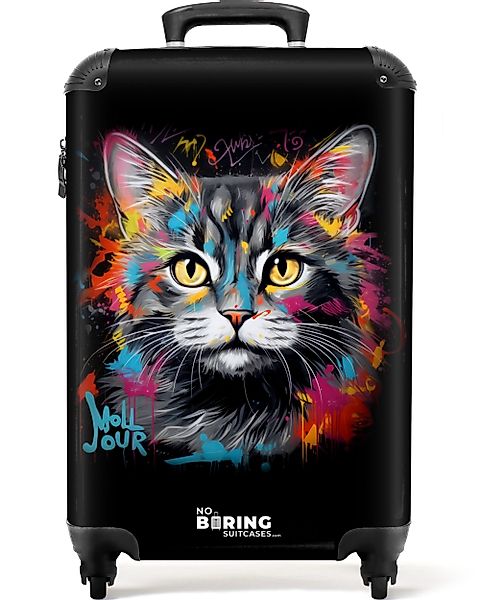 NoBoringSuitcases.com© Hartschalen-Trolley Katze mit bunten Pinselstrichen günstig online kaufen