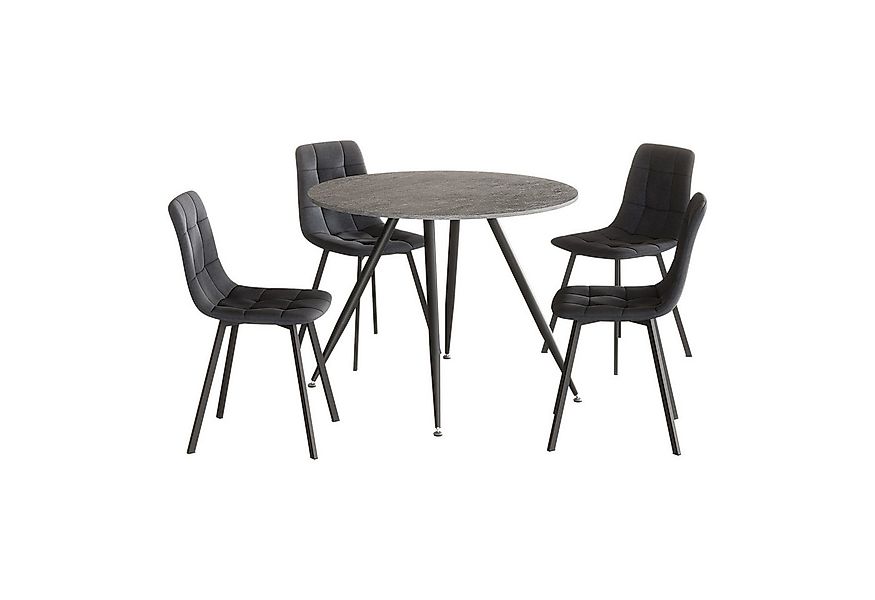 en.casa Essgruppe, (5-tlg), »Fitjar« 75xØ100 cm runde Tischplatte Betonopti günstig online kaufen