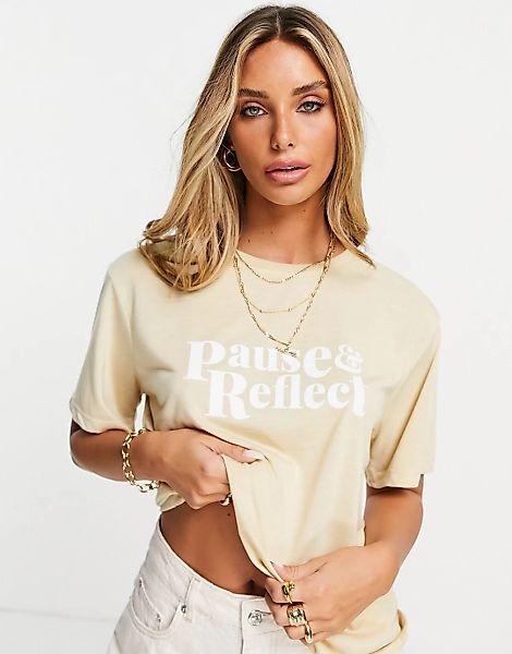 Neon Rose – Locker geschnittenes T-Shirt mit „Pause“-Slogan-Neutral günstig online kaufen