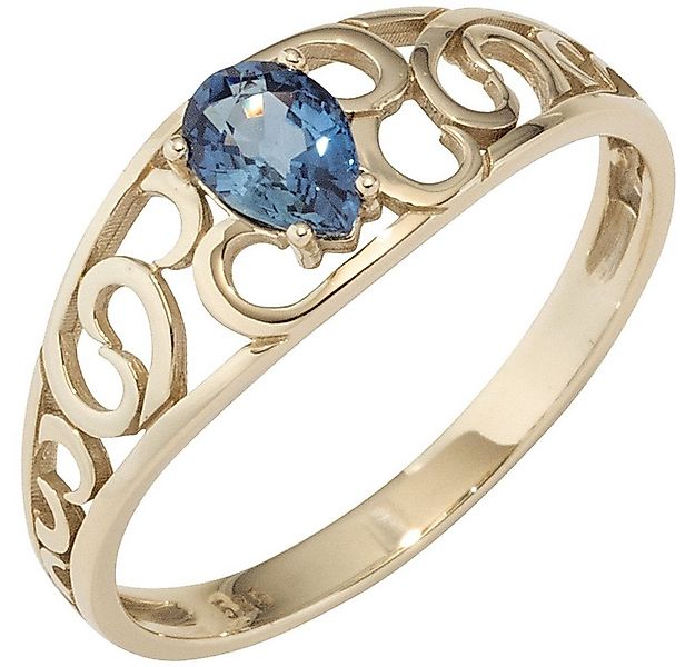 Schmuck Krone Goldring Damenring mit Saphir blau, 585 Gelbgold, Gold 585 günstig online kaufen