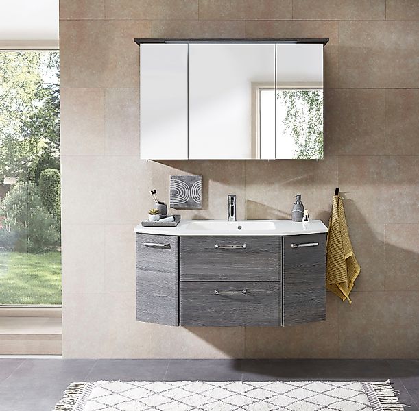 Saphir Badmöbel-Set "Quickset 2-teilig, Mineralmarmor-Waschtisch mit LED-Sp günstig online kaufen