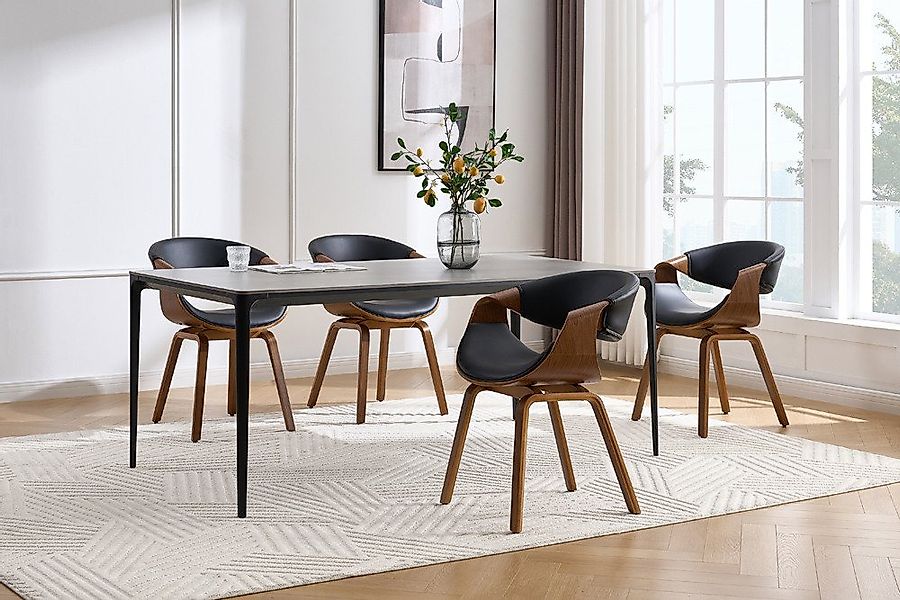 riess-ambiente Armlehnstuhl ORGANIC schwarz/braun – Kunstleder, Walnuss-Hol günstig online kaufen