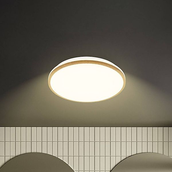 LED-Deckenleuchte Acorus, Ø 33 cm, weiß/holzfarben, IP44 günstig online kaufen