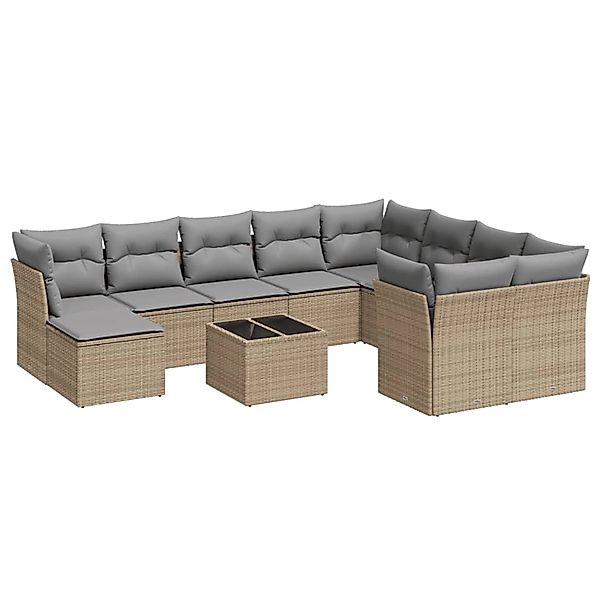 vidaXL 11-Tlg Garten-Sofagarnitur mit Kissen Beige Poly Rattan 3250438 günstig online kaufen
