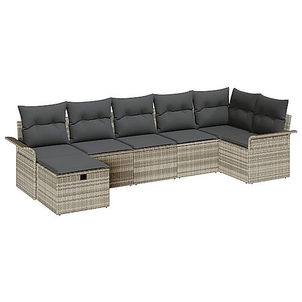 vidaXL Loungesofa 7-teiliges Garten Sofa Set mit Kissen in Hellgrau Poly Ra günstig online kaufen