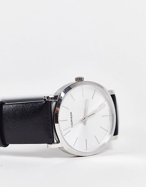 Calvin Klein – Armbanduhr mit Lederband in Schwarz günstig online kaufen