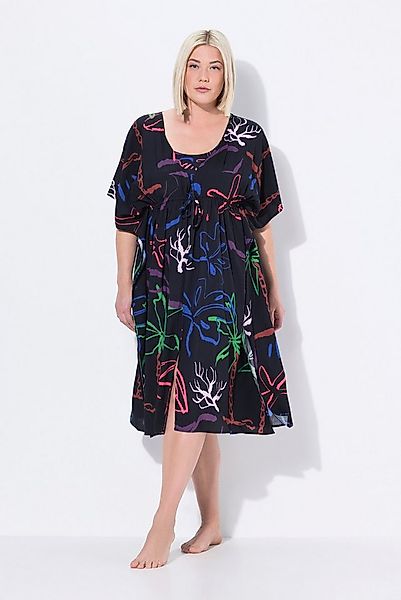 Ulla Popken Strandkleid Kaftan Strandmuster V-Ausschnitt Halbarm günstig online kaufen