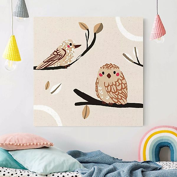 Leinwandbild auf Canvas Natural Süße Tierillustration - Vogel und Eule günstig online kaufen