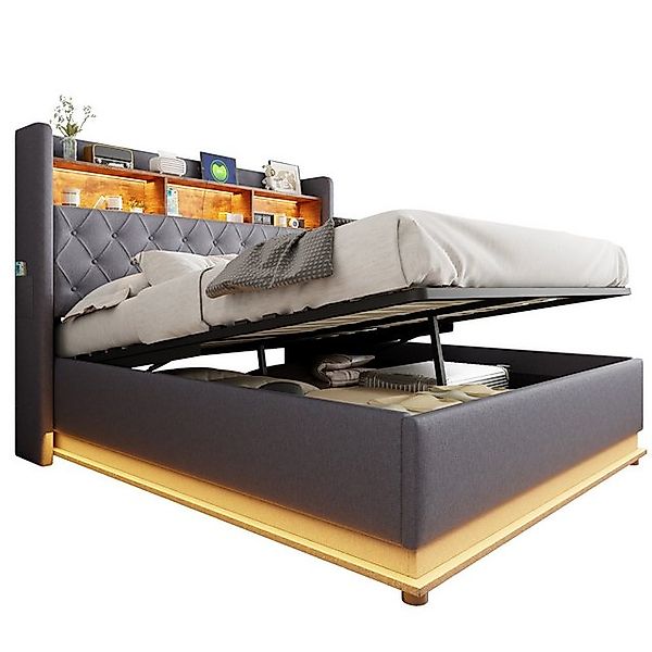 REDOM Polsterbett Doppelbett,Gästebett,mit USB-Ladeanschluss und hydraulisc günstig online kaufen