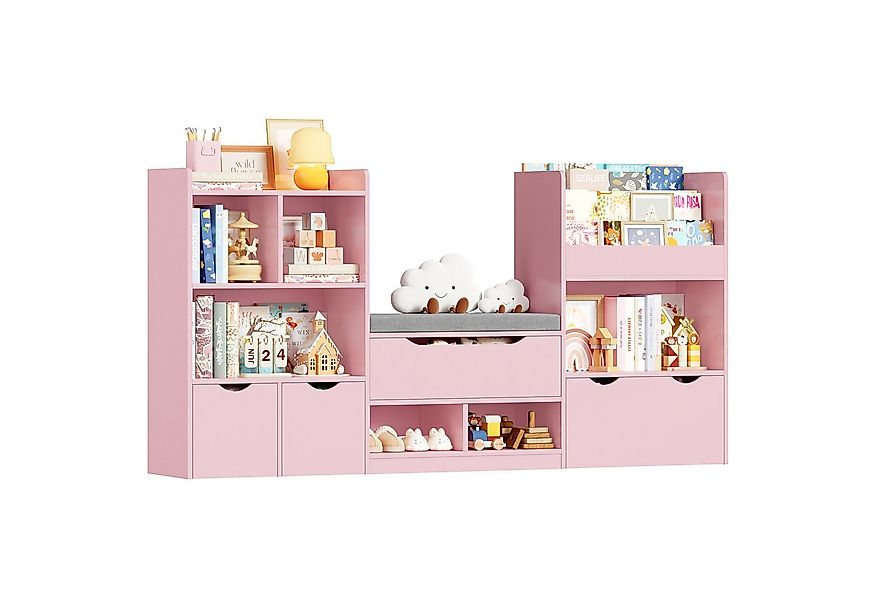 Homfa Sitzbank Kinderregal mit 3 Schubladen auf Räder 183x94x29,8 cm, Spiel günstig online kaufen