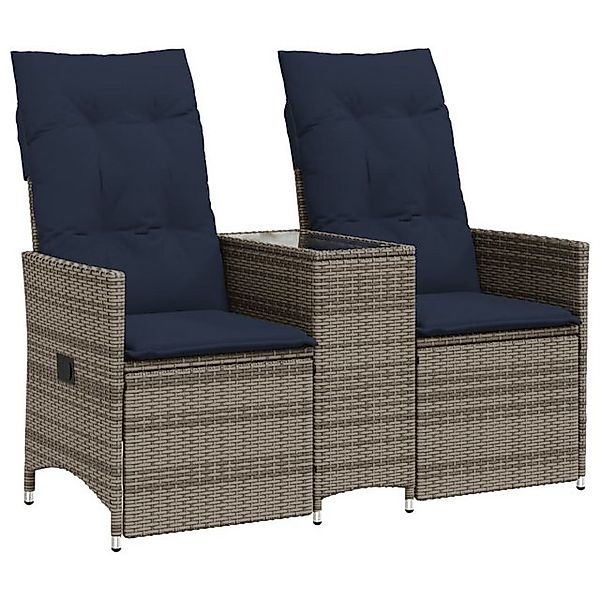 vidaXL Loungesofa Gartensofa Verstellbar 2-Sitzer mit Tisch Grau Poly Ratta günstig online kaufen