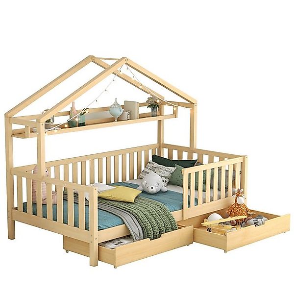 STILVORA Kinderbett 90x200 Bettgestell Kiefernholz Hausbett mit Schubladen, günstig online kaufen