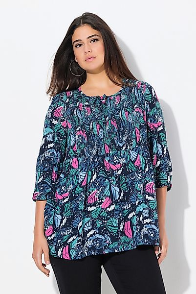 Ulla Popken Longbluse Smokbluse Schmetterlinge Rundhals günstig online kaufen