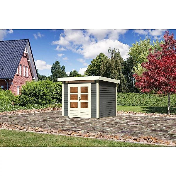 Karibu Holz-Gartenhaus Kumla 2 Terragrau Pultdach Lackiert 244 cm x 204 cm günstig online kaufen