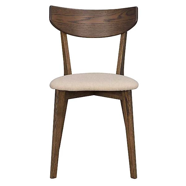 Massivholz Stühle in Eiche dunkel Webstoff Beige (2er Set) günstig online kaufen