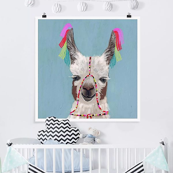 Poster Tiere - Quadrat Lama mit Schmuck III günstig online kaufen