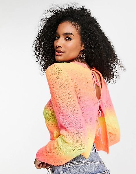 ASOS DESIGN – Pullover mit Space-Dye-Muster und Schnürung hinten-Orange günstig online kaufen