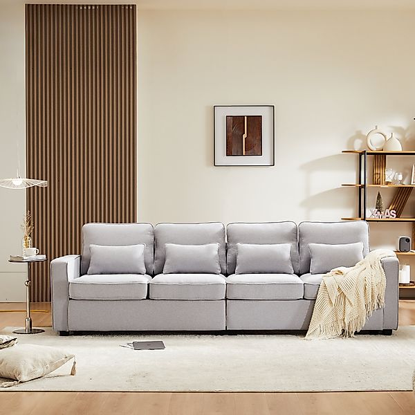 Sofa 3 Sitzer Große 4-Sitzer Sofa Leinenoptik mit Taschen an den Armlehnen günstig online kaufen