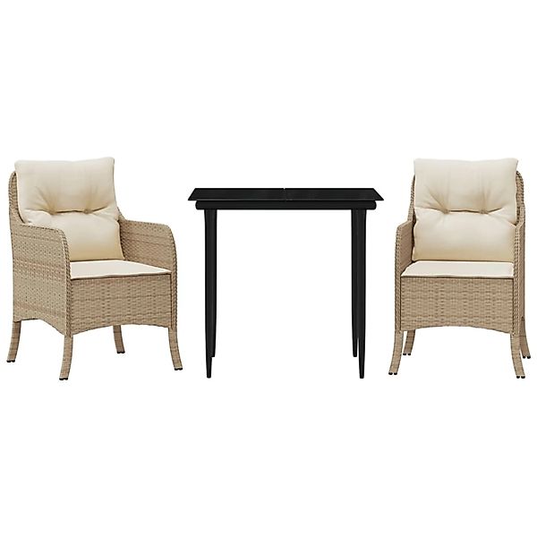 vidaXL 3-Tlg Garten-Essgruppe mit Kissen Beige Poly Rattan 3211962 günstig online kaufen