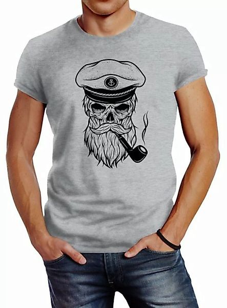 Neverless Print-Shirt Herren T-Shirt Totenkopf Kapitän Captain Skull Hipste günstig online kaufen