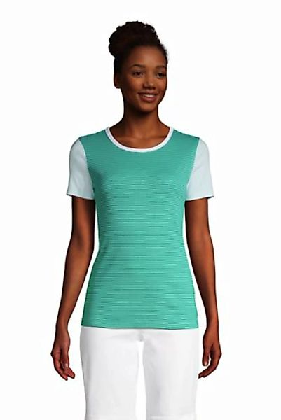 Kurzarm-Rippshirt Gestreift in Petite-Größe, Damen, Größe: L Petite, Grün, günstig online kaufen
