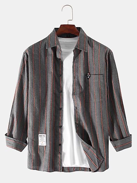 Mens Plain Stripe Little Tag Brusttaschen Langarmhemden günstig online kaufen