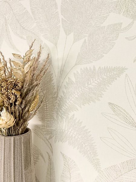Newroom Vliestapete Niama Creme Tapete Mustertapete Dschungel,Pflanzen,Blät günstig online kaufen