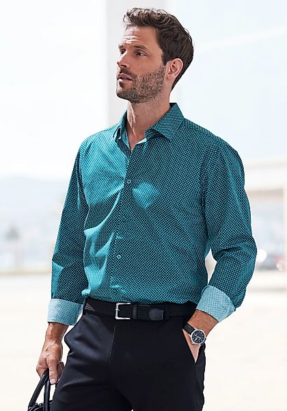 H.I.S Langarmhemd "Regular fit", mit Haifischkragen und allover Print aus r günstig online kaufen