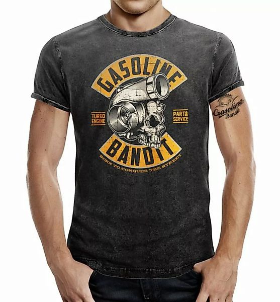 GASOLINE BANDIT® T-Shirt für Biker im Washed Jeans Look: Turbo Skull günstig online kaufen