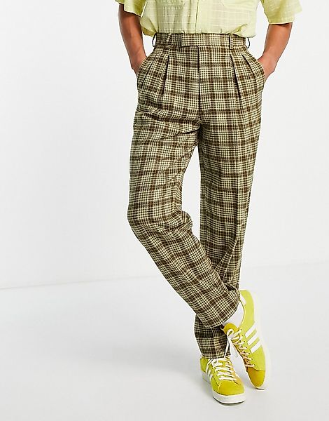 ASOS DESIGN – Grün karierte, elegante Hose aus Wollmischgewebe mit schmalem günstig online kaufen