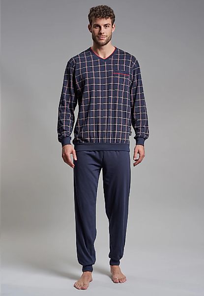 GÖTZBURG Pyjama "Bronx" 2 tlg. Langarm, V-Ausschnitt, lange Hose, Baumwolle günstig online kaufen