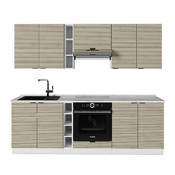 Vicco Fame-Line Küchenzeile Eiche Paneel/Weiß 235 cm ohne Arbeitsplatte günstig online kaufen