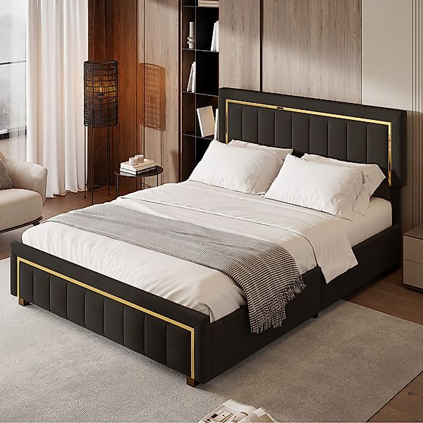 PXloue Stauraumbett Elegantes Polsterbett mit goldenen günstig online kaufen