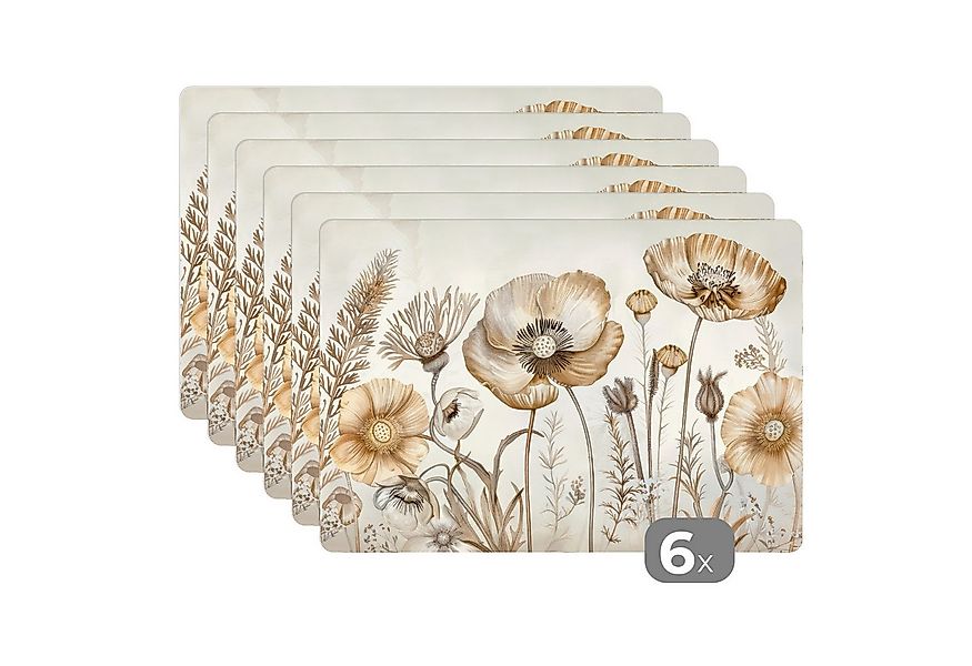 MuchoWow Platzset Blumen - Beige - Natur - Illustration, (6-St), Platzsets, günstig online kaufen