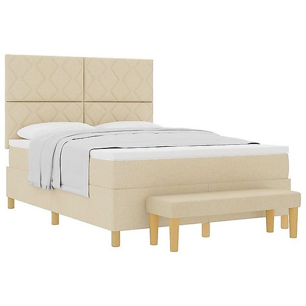 vidaXL Bett Cremefarbenes Boxspringbett mit Matratze & Bank 160x200 cm Stof günstig online kaufen
