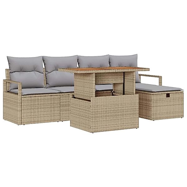 vidaXL Garten-Sofa-Set mit Kissen mit Speicher 6-Tlg Beige Poly Rattan 3359 günstig online kaufen