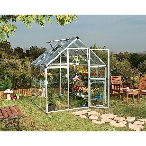 Palram - Canopia Gewächshaus Silber 3,4 m² inkl. Fundamentrahmen günstig online kaufen